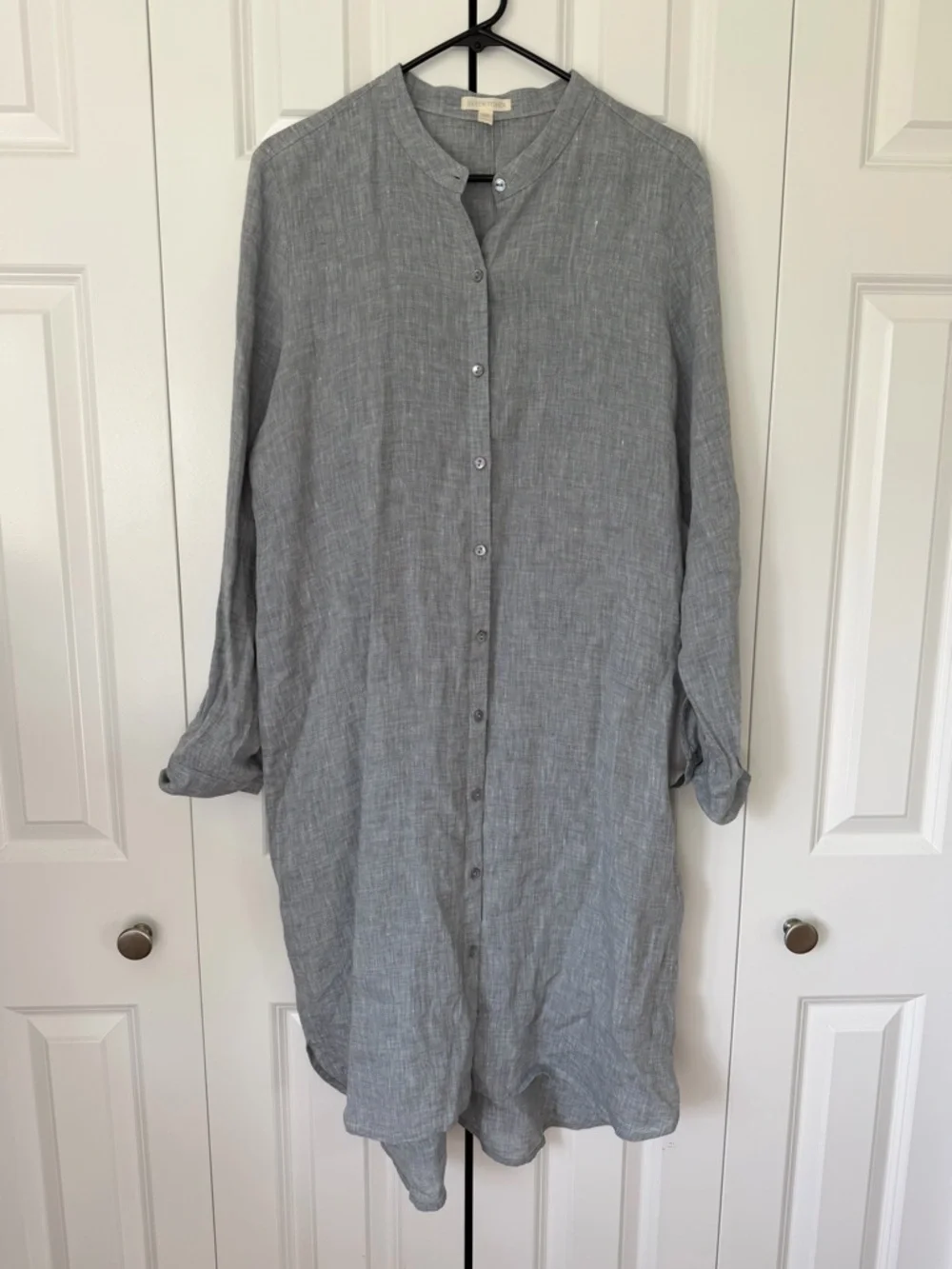 Eileen Fisher Mandarin Collar Organic Linen Shirt Dress - Picture 2 of 6
